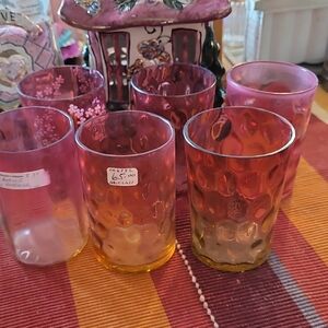 Antique Amberlina Glass And 1880's Lot Of 6